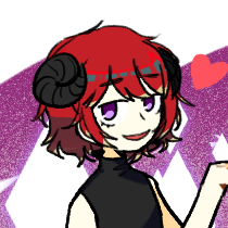 A cropped picrew of a femme presenting person with red hair smiling